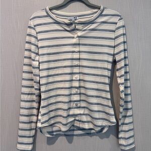 Fashion Nova White and Blue Striped Button Down Shirt